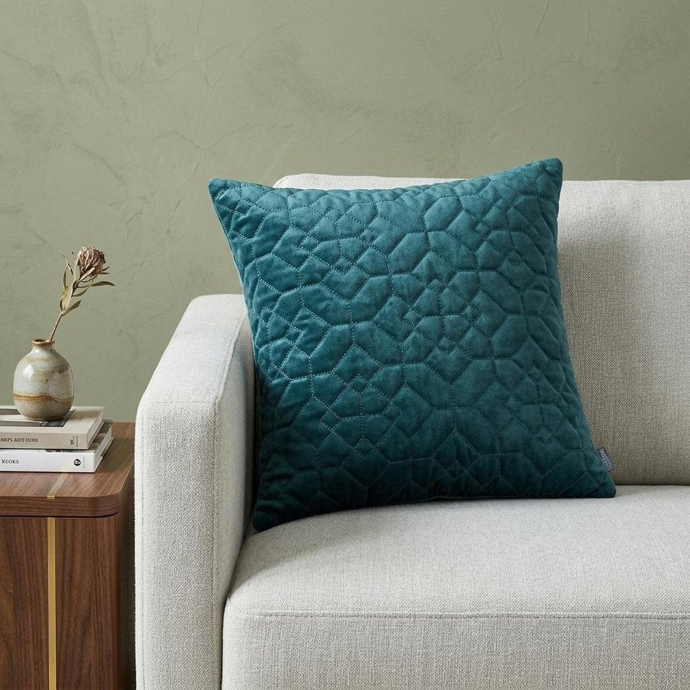 Teal Quilted Velvet Geo Decorative Throw Pillow — view 8