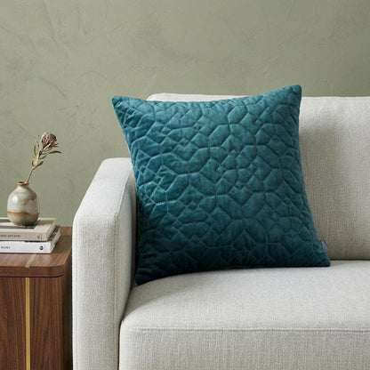 Teal Quilted Velvet Geo Decorative Throw Pillow