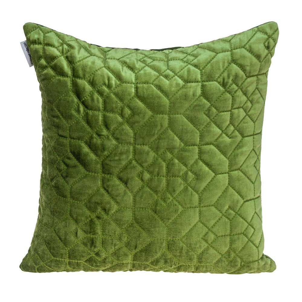 Olive Quilted Velvet Geo Decorative Throw Pillow — view 1