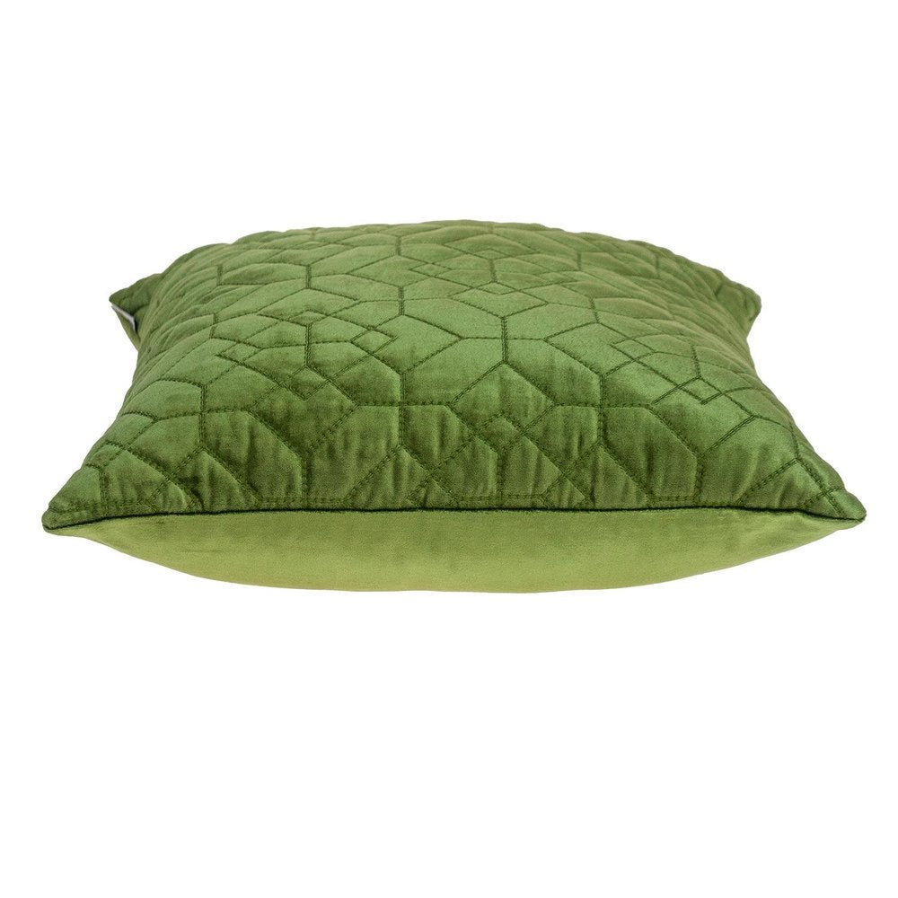 Olive Quilted Velvet Geo Decorative Throw Pillow — view 3