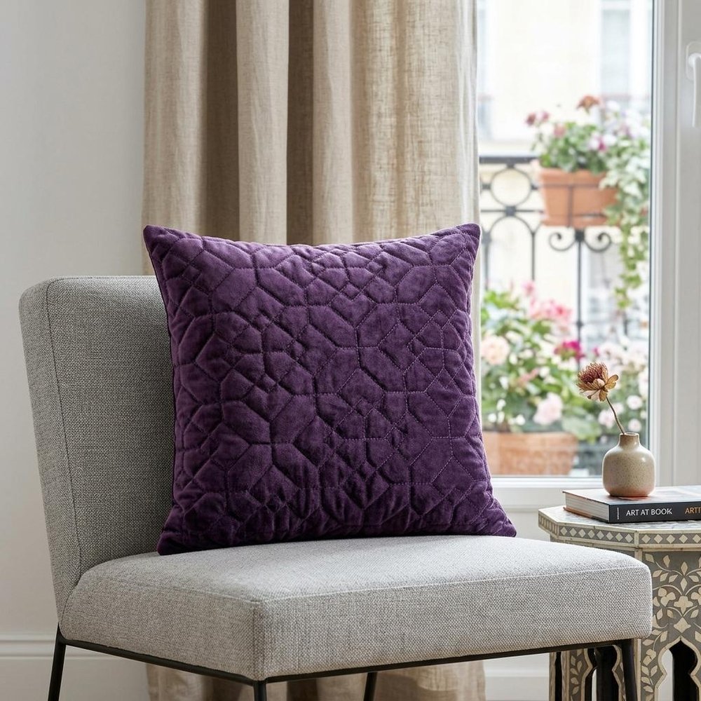 Purple Quilted Velvet Geo Decorative Throw Pillow — view 7