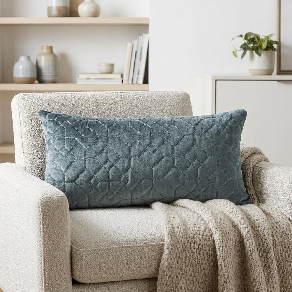 Charcoal Quilted Velvet Geo Lumbar Decorative Pillow — view 8