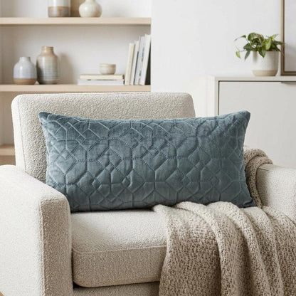 Charcoal Quilted Velvet Geo Lumbar Decorative Pillow
