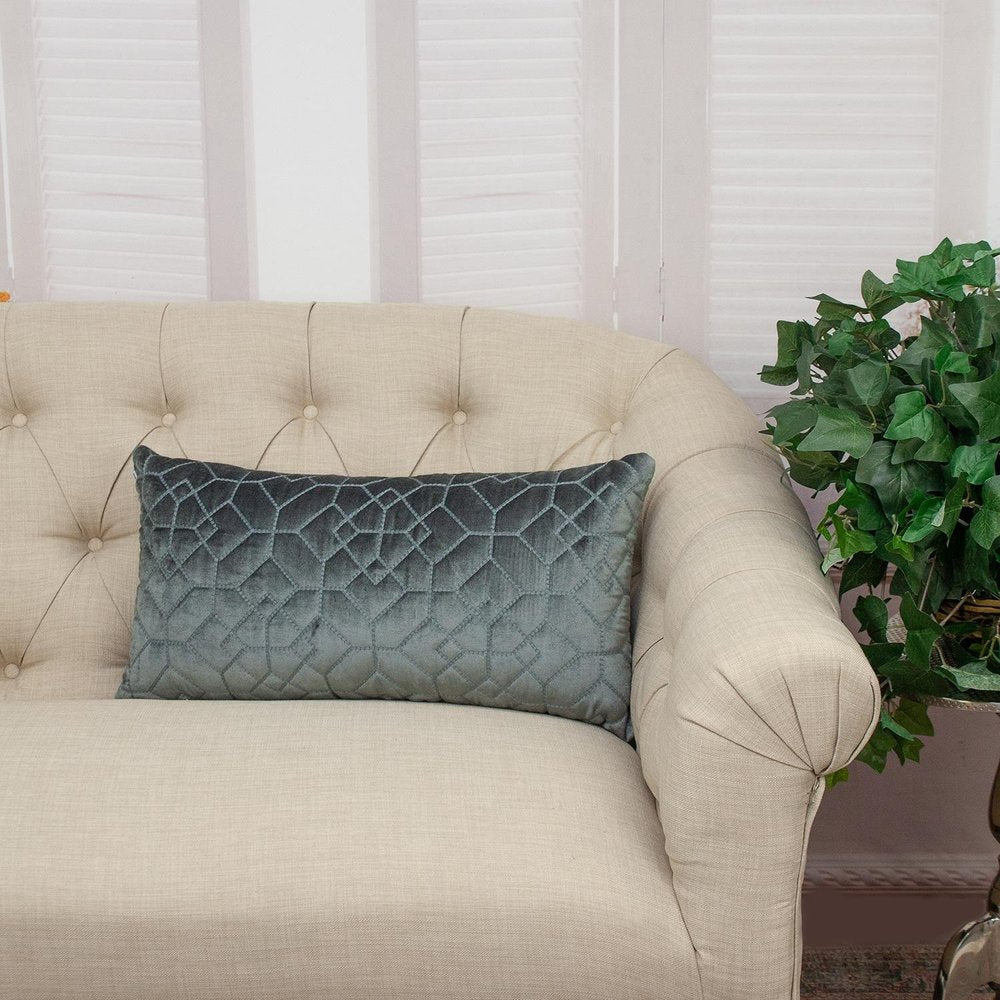 Charcoal Quilted Velvet Geo Lumbar Decorative Pillow — view 4