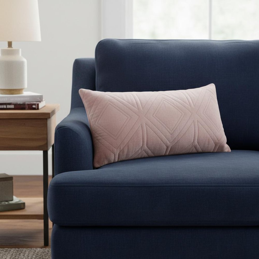 Pink Quilted Diamonds Velvet Solid Color Lumbar Pillow — view 6