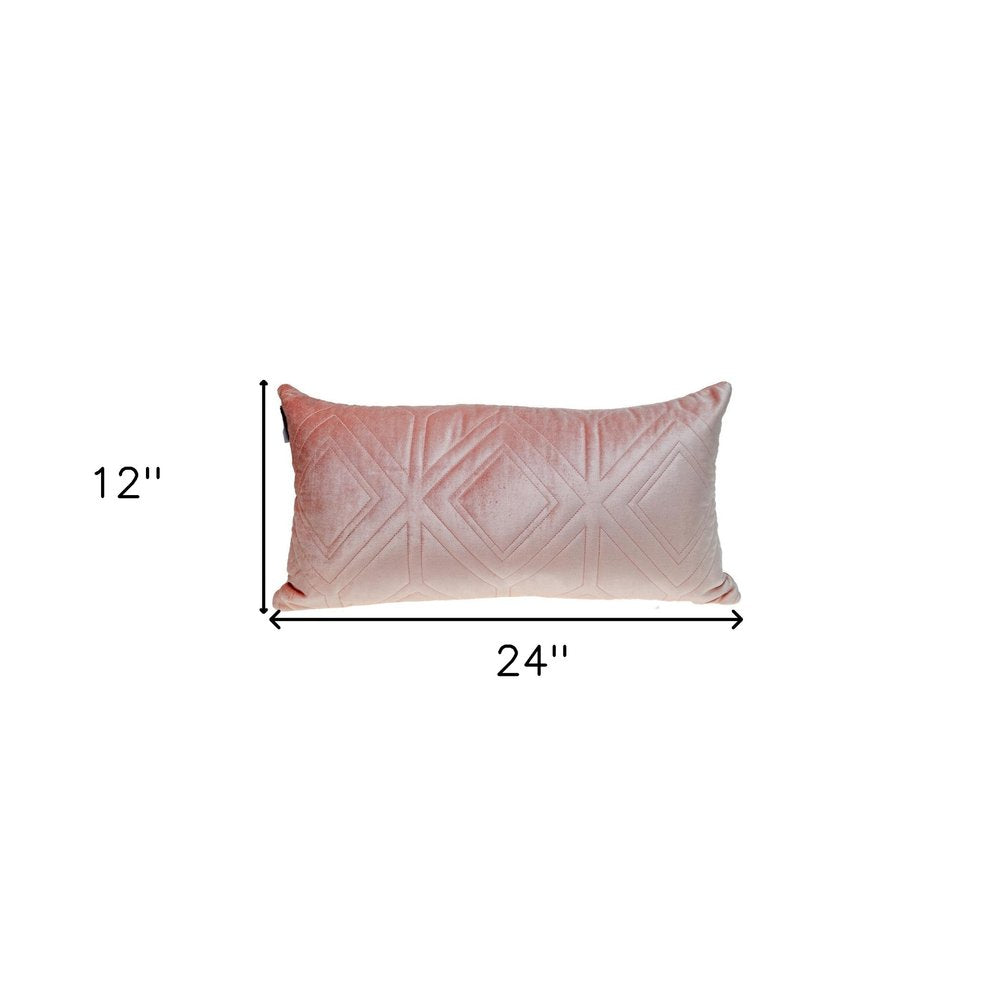 Pink Quilted Diamonds Velvet Solid Color Lumbar Pillow — view 5