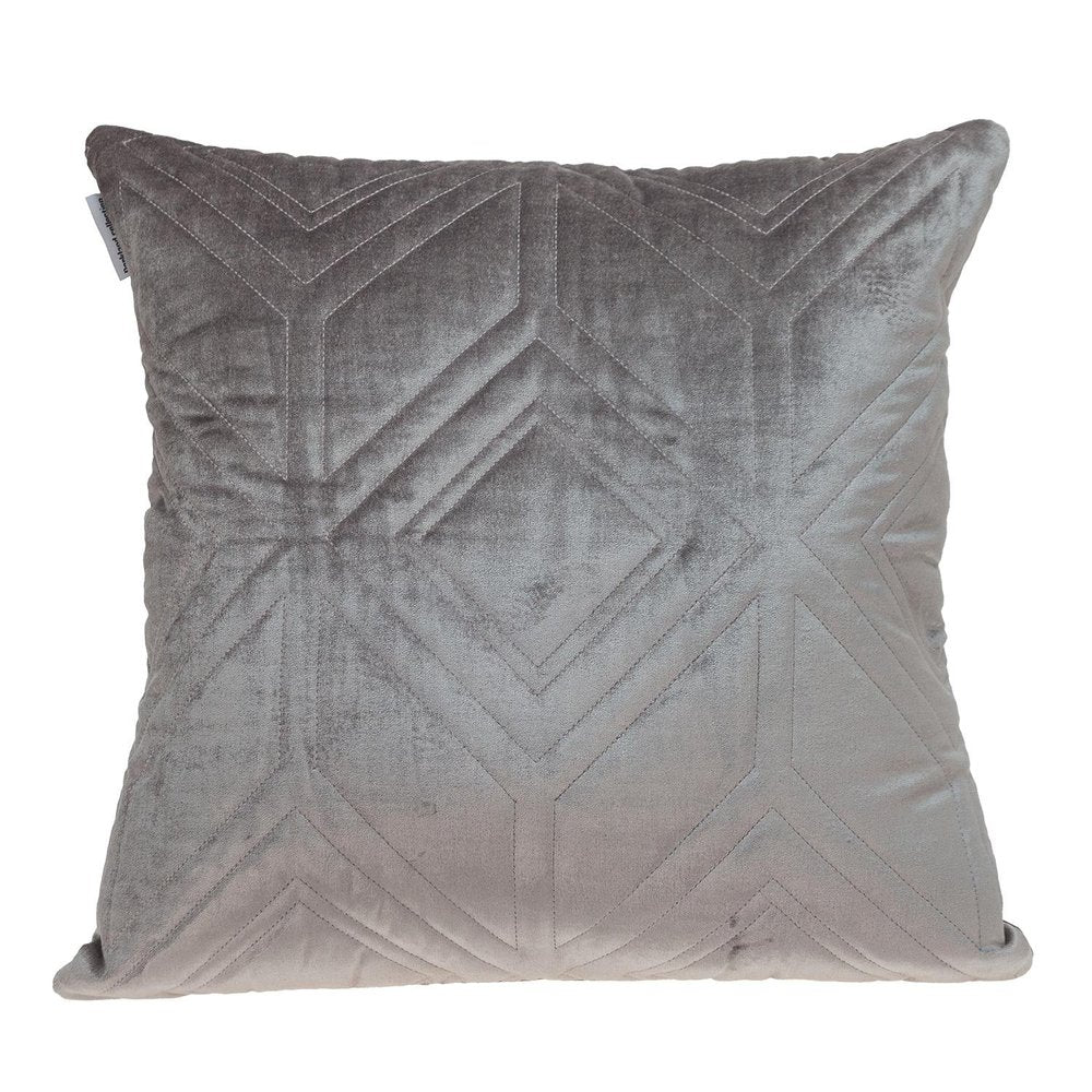 Taupe Quilted Diamonds Velvet Solid Color Throw Pillow — view 2