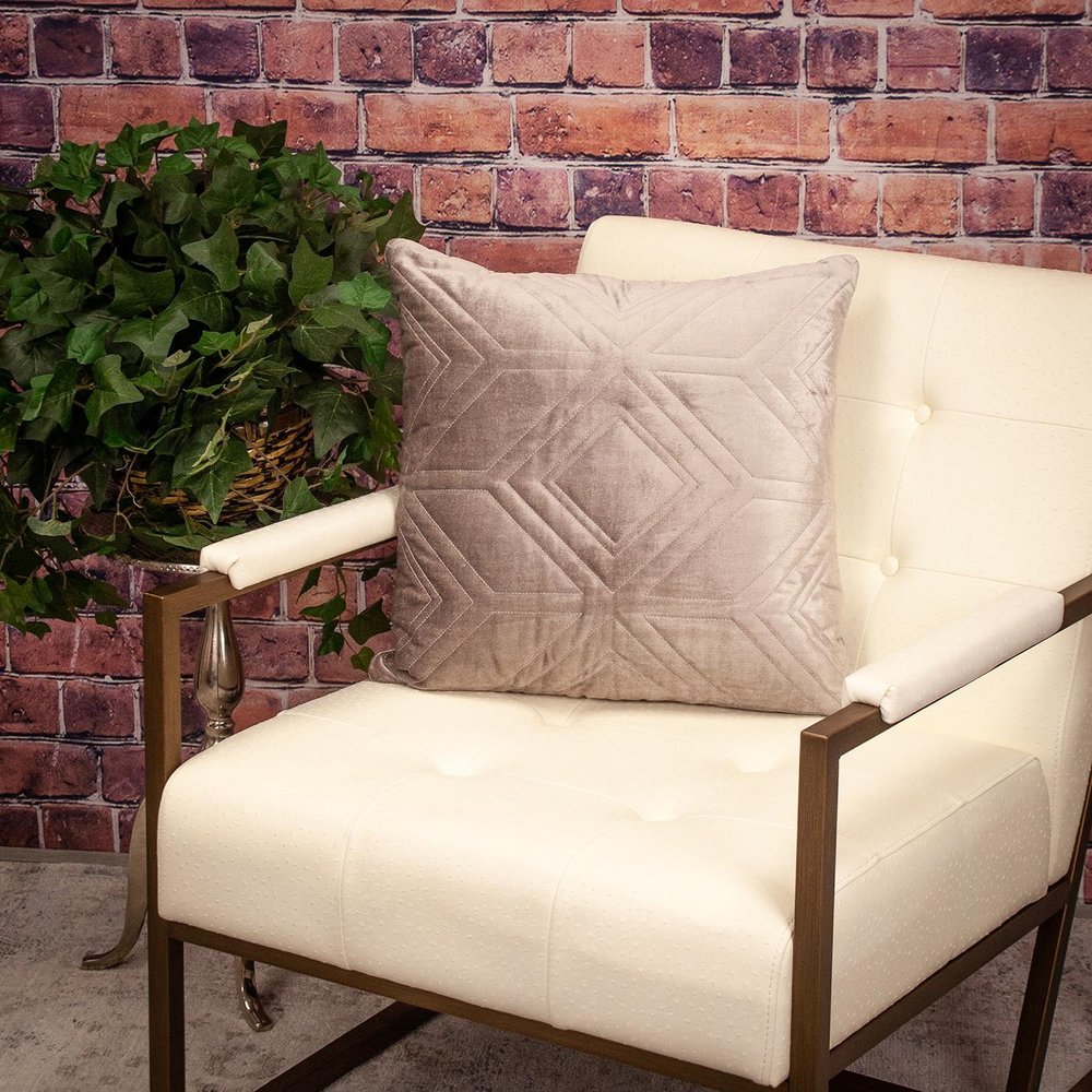 Taupe Quilted Diamonds Velvet Solid Color Throw Pillow — view 15