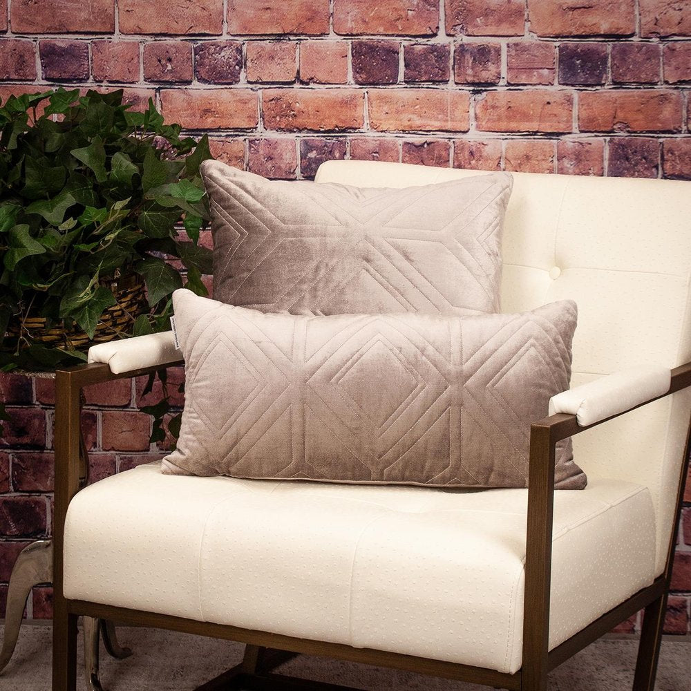 Taupe Quilted Diamonds Velvet Solid Color Throw Pillow — view 16