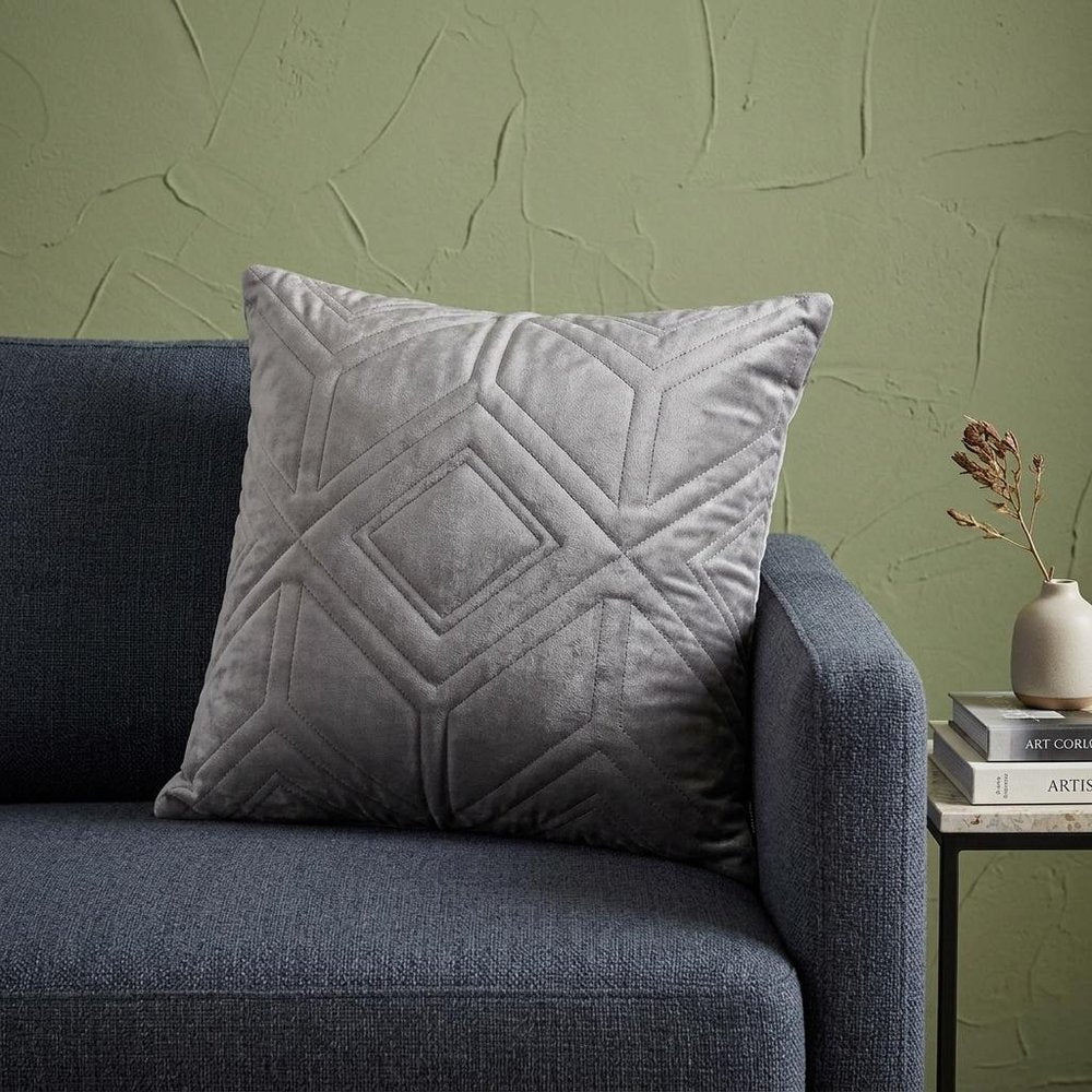 Taupe Quilted Diamonds Velvet Solid Color Throw Pillow — view 10