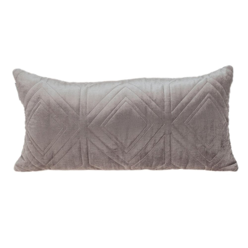 Taupe Quilted Diamonds Velvet Solid Color Lumbar Pillow — view 1