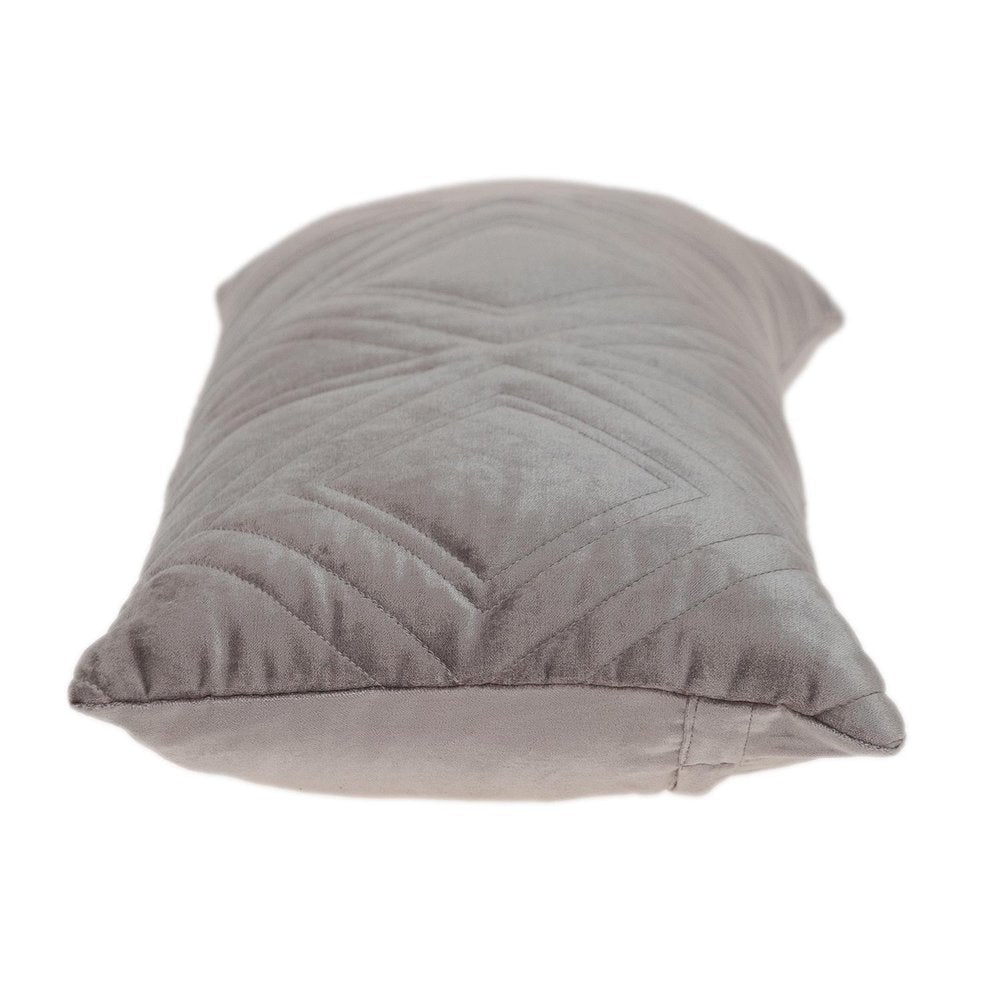 Taupe Quilted Diamonds Velvet Solid Color Lumbar Pillow — view 3