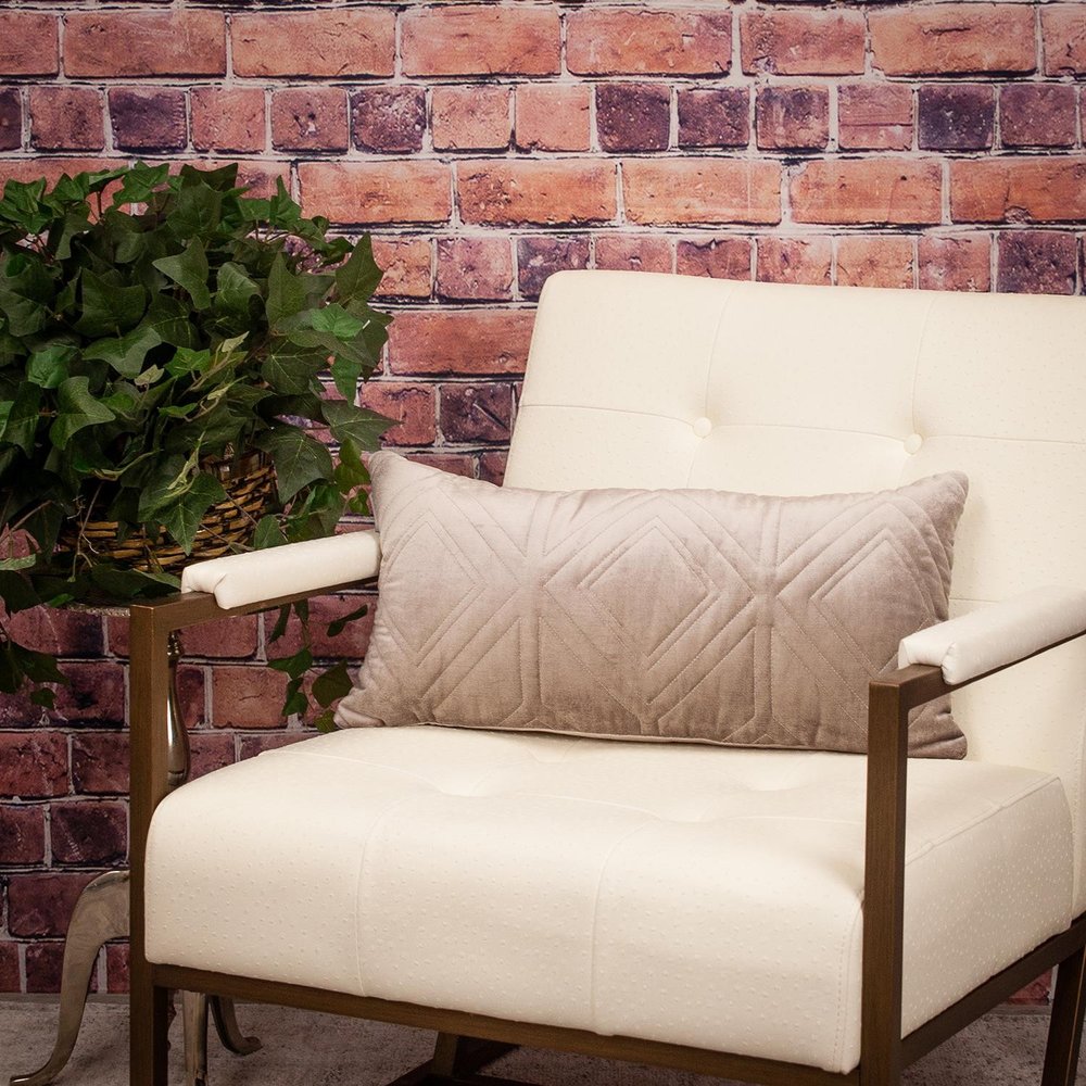 Taupe Quilted Diamonds Velvet Solid Color Lumbar Pillow — view 6