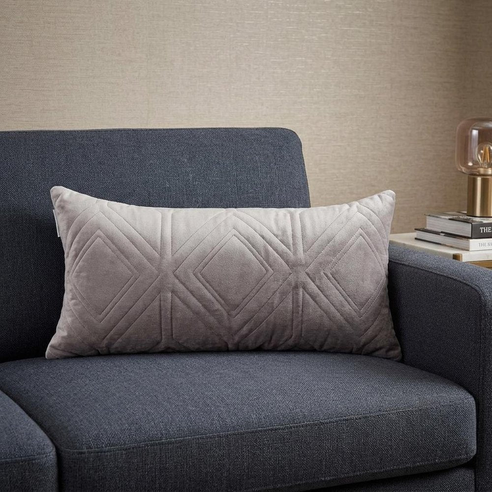 Taupe Quilted Diamonds Velvet Solid Color Lumbar Pillow — view 9