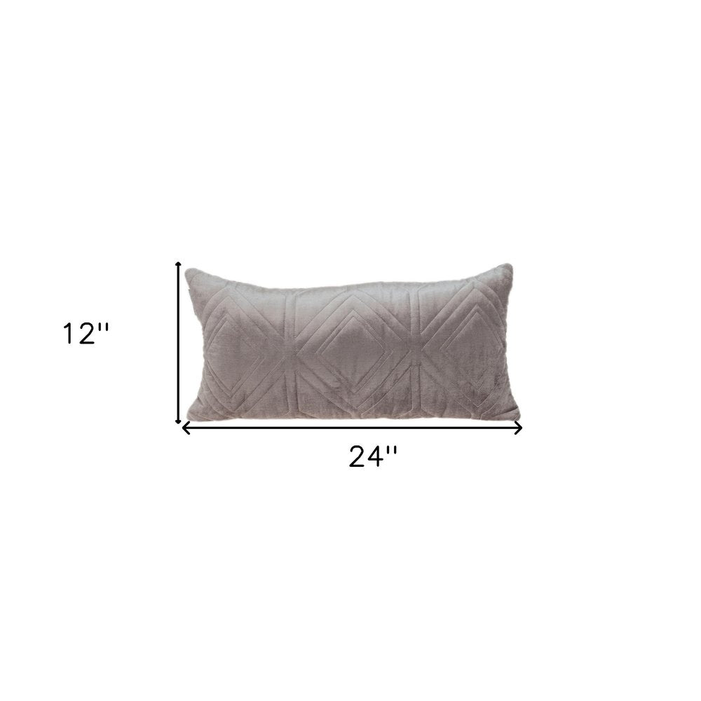 Taupe Quilted Diamonds Velvet Solid Color Lumbar Pillow — view 8