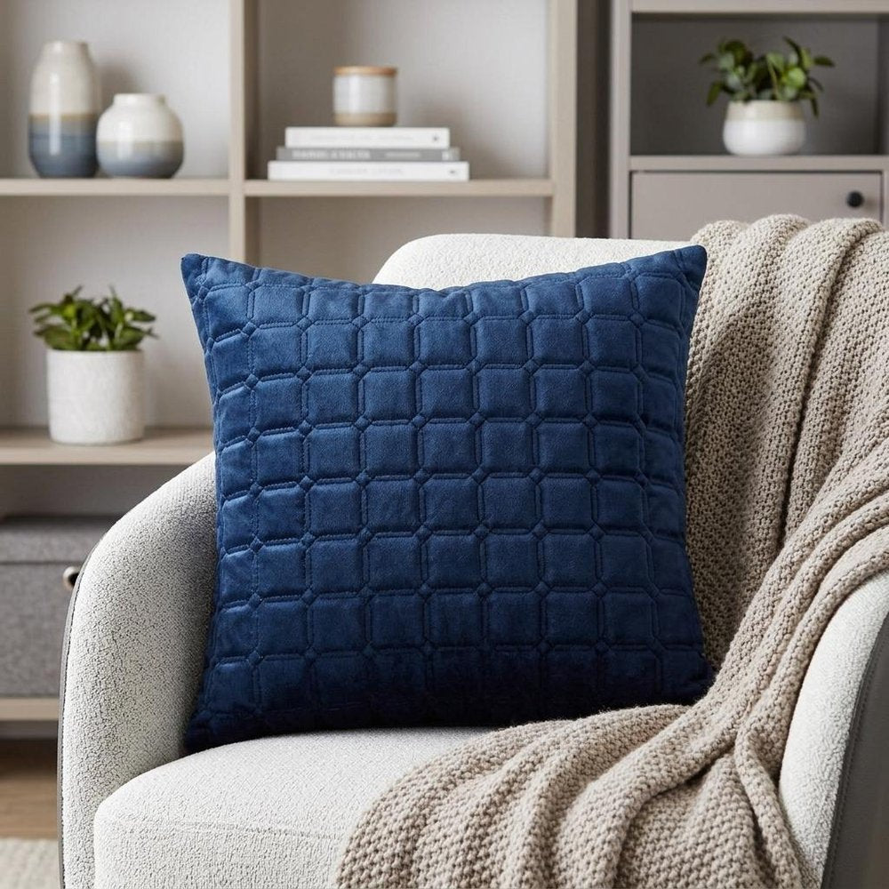 20" Navy Blue Cotton Blend Throw Pillow — view 7