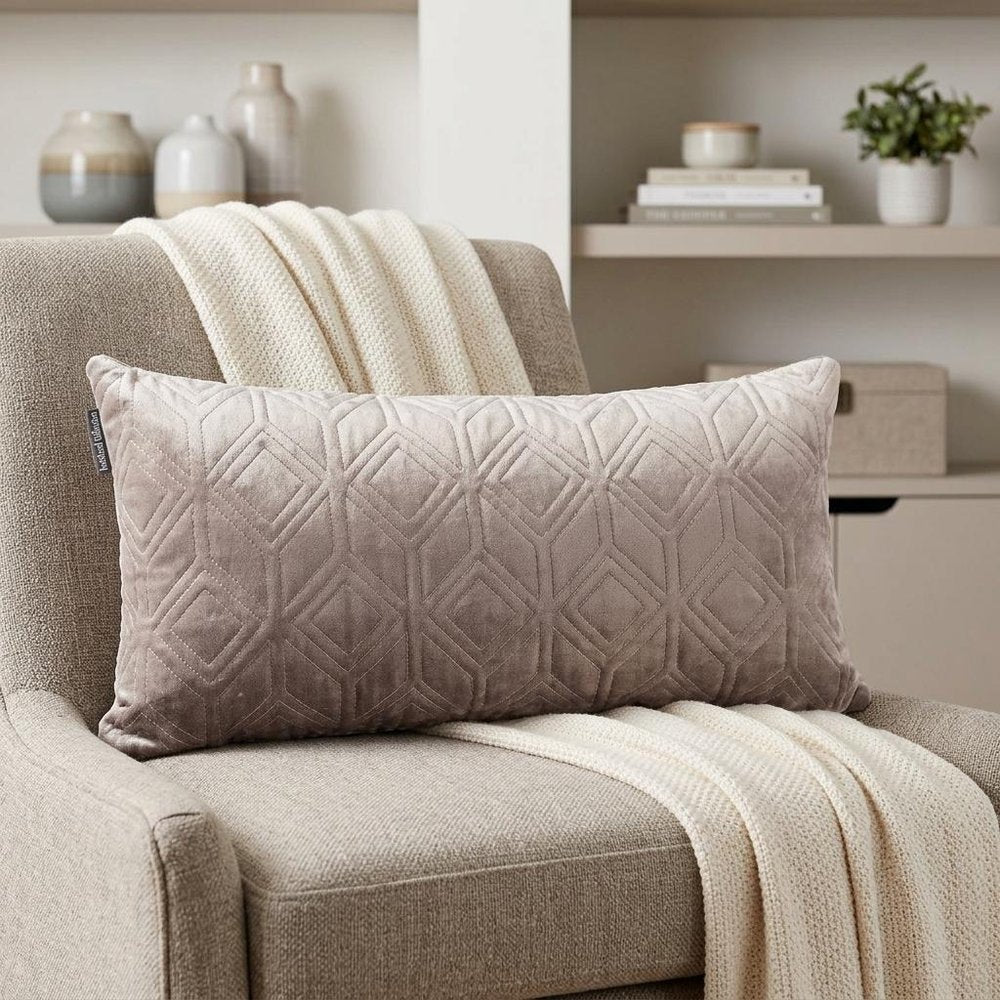 12" X 24" Taupe Lumbar Geometric Diamonds Cotton Blend Throw Pillow — view 7