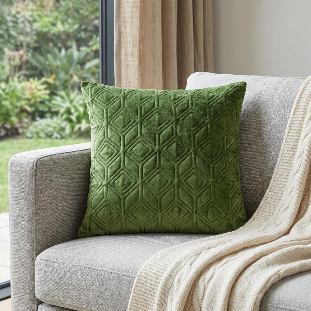 Tufted Diamonds Olive Velvet Accent Pillow — view 7