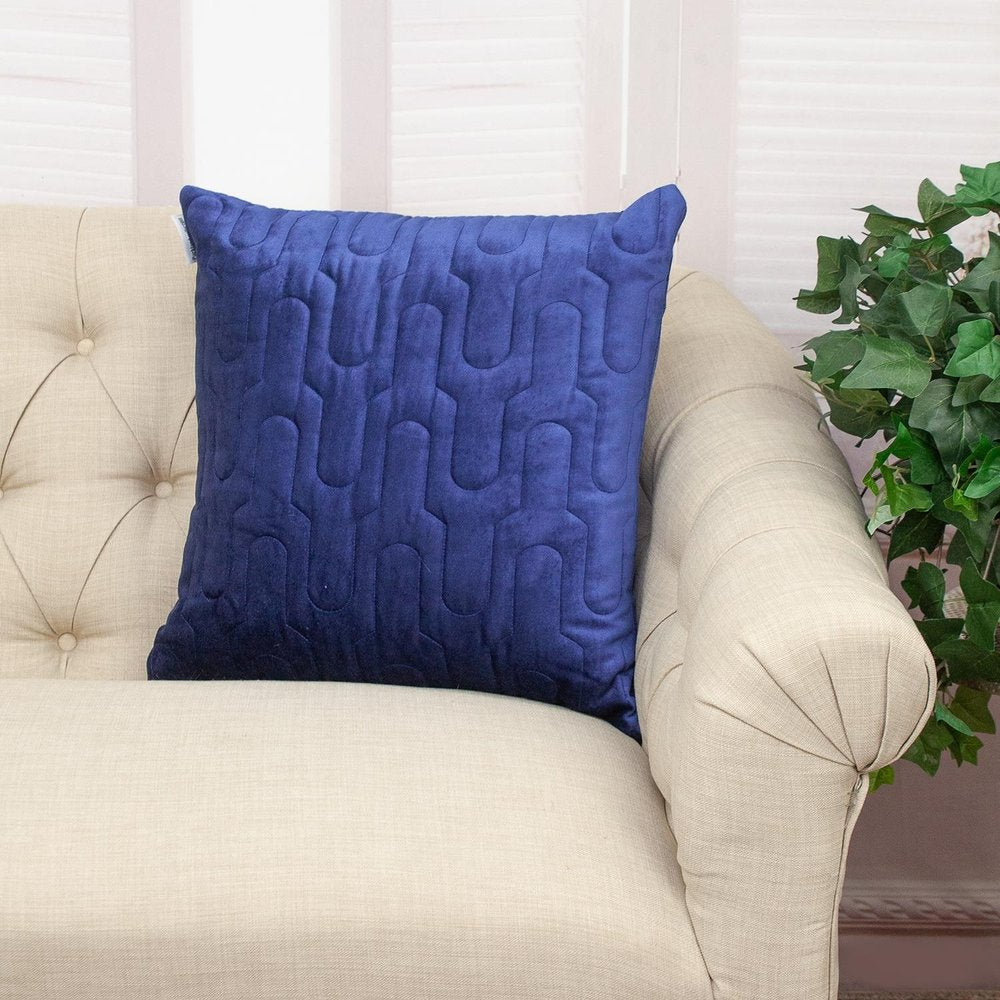 Geometric Lush Quilted Blue Throw Pillow — view 6