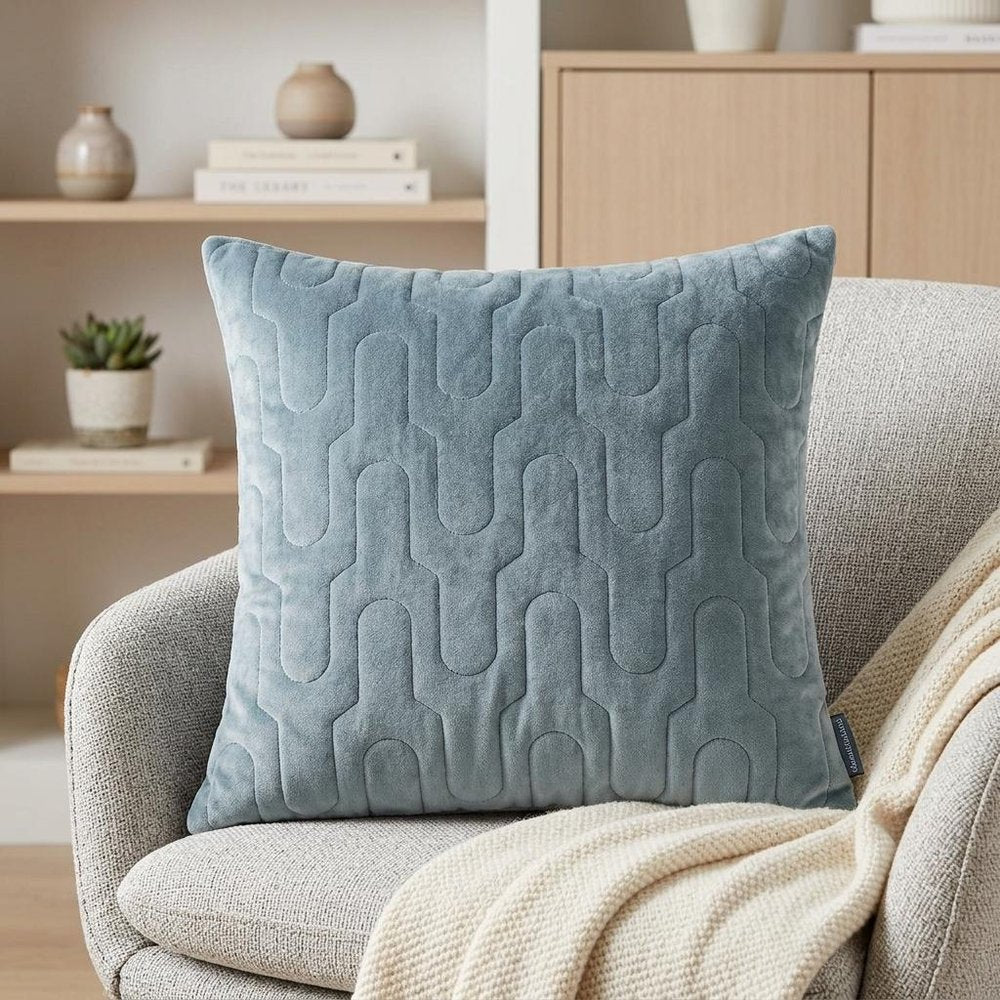Geometric Lush Quilted Metallic Gray Throw Pillow — view 8