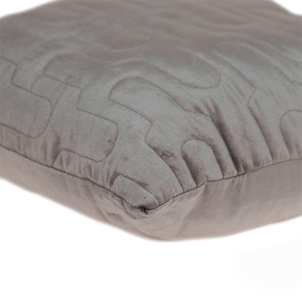 Geometric Lush Quilted Taupe Throw Pillow — view 4