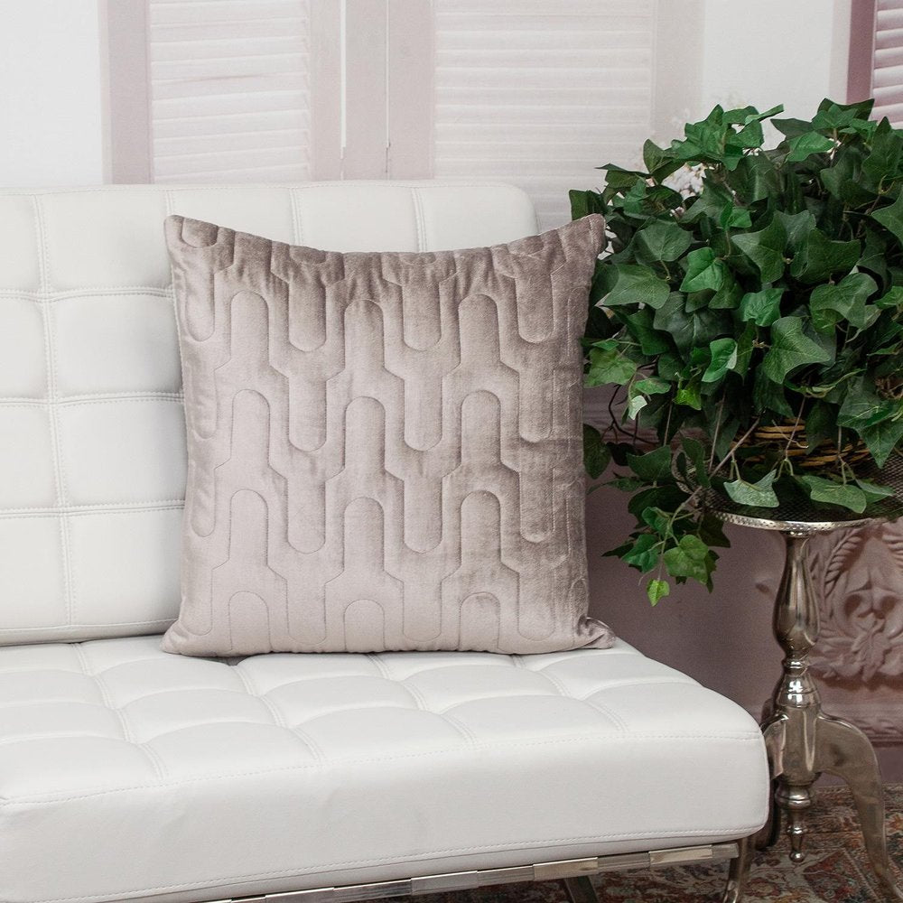 Geometric Lush Quilted Taupe Throw Pillow — view 6
