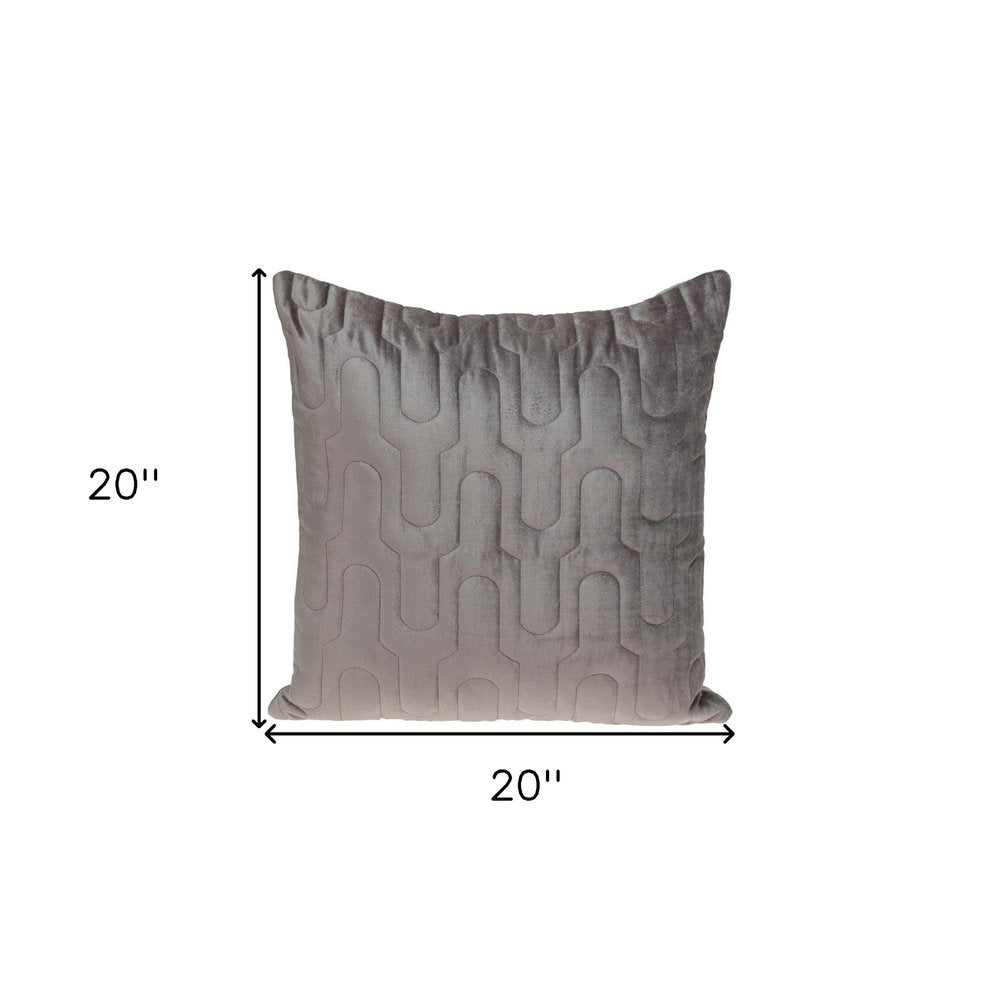 Geometric Lush Quilted Taupe Throw Pillow — view 7