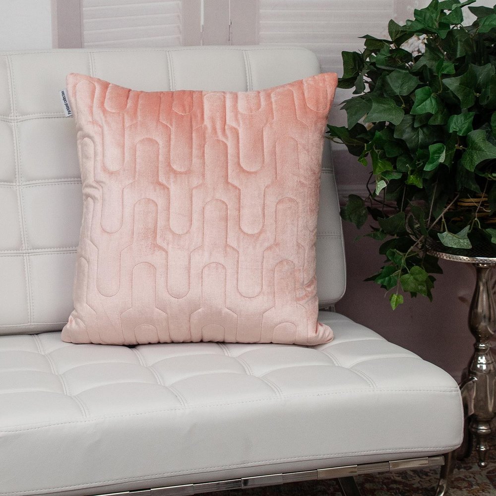 Geometric Lush Quilted Metallic Pink Throw Pillow — view 5