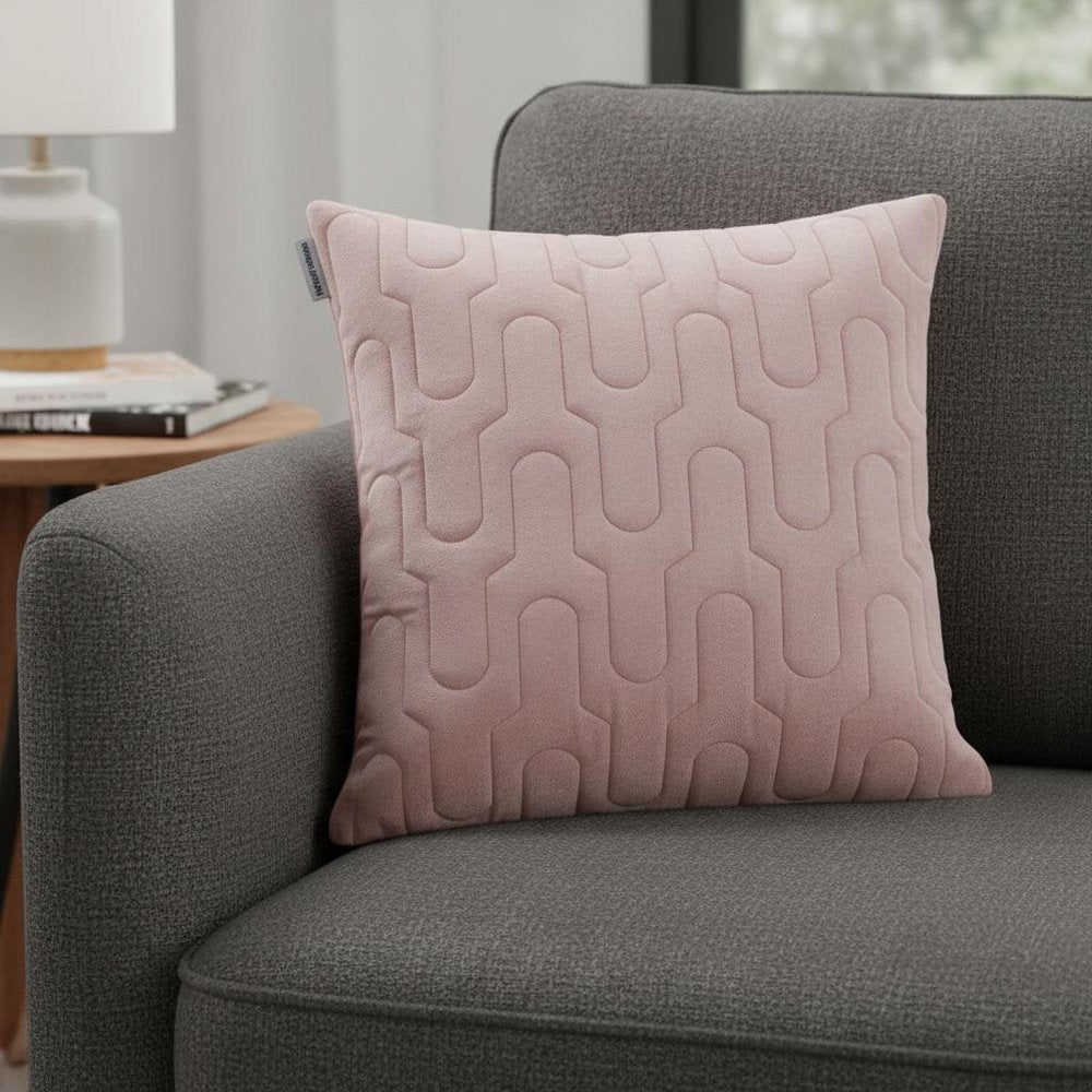Geometric Lush Quilted Metallic Pink Throw Pillow — view 7