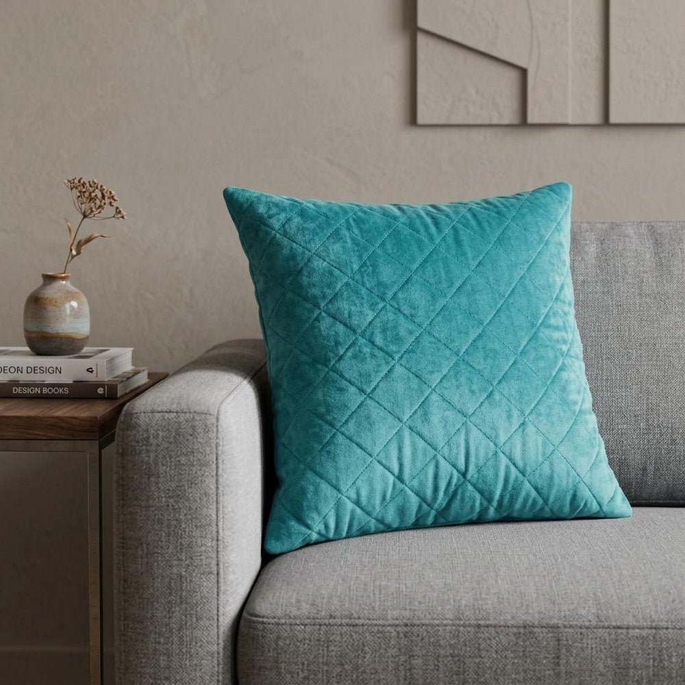 Tufted Diamond Aqua Transitional Square Pillow — view 7