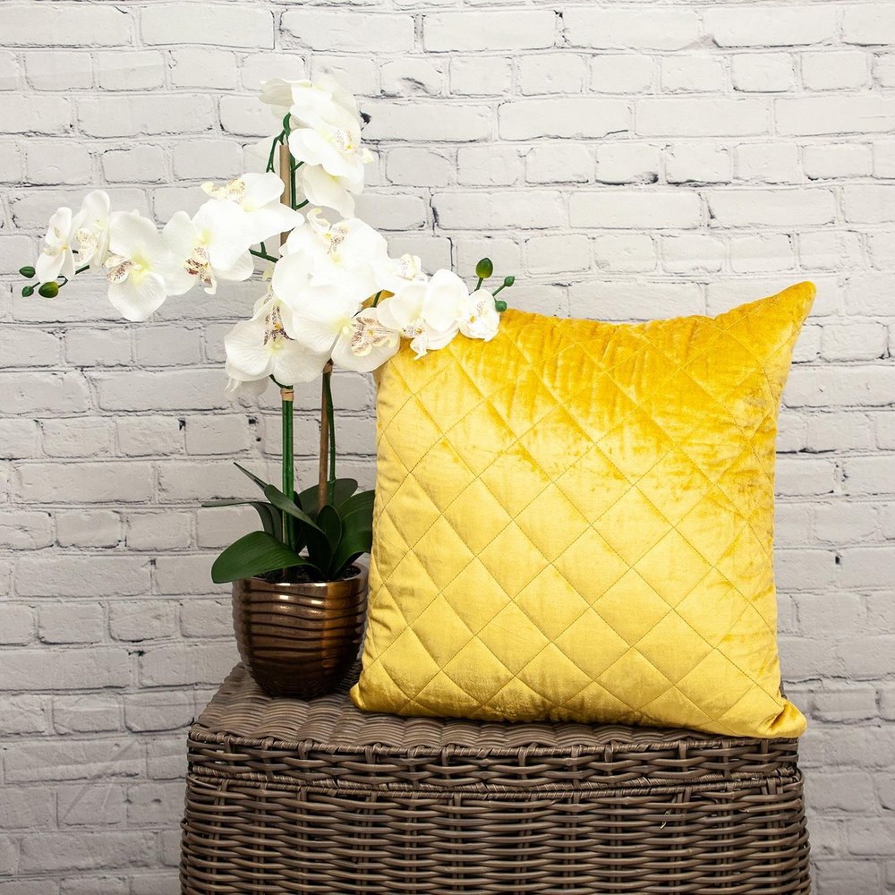 Tufted Diamond Yellow Ochre Transitional Square Pillow — view 6