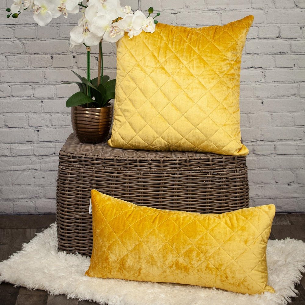 Tufted Diamond Yellow Ochre Transitional Square Pillow — view 7