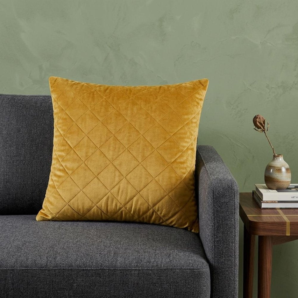 Tufted Diamond Yellow Ochre Transitional Square Pillow — view 9