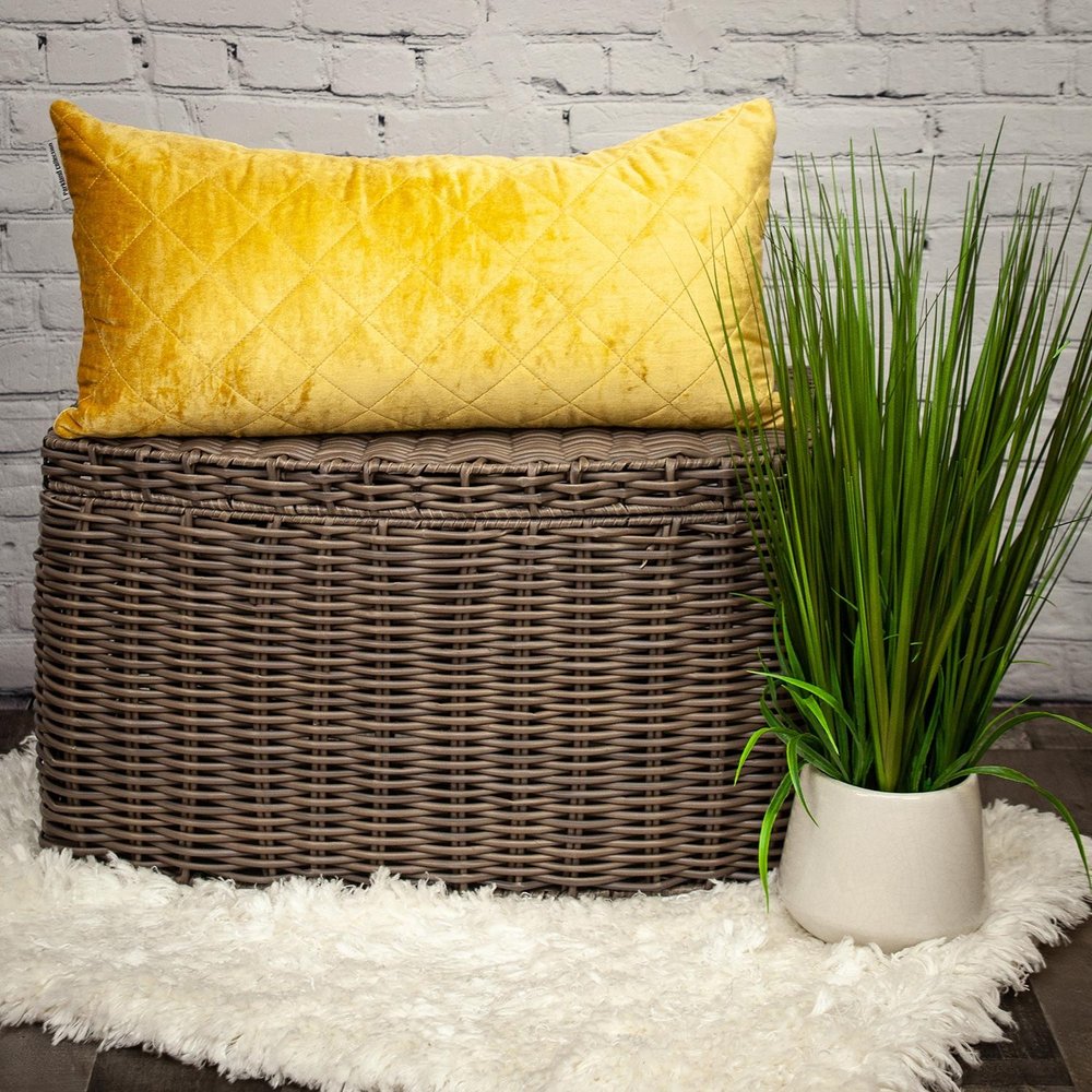 Tufted Diamond Yellow Ochre Transitional Lumbar Pillow — view 6