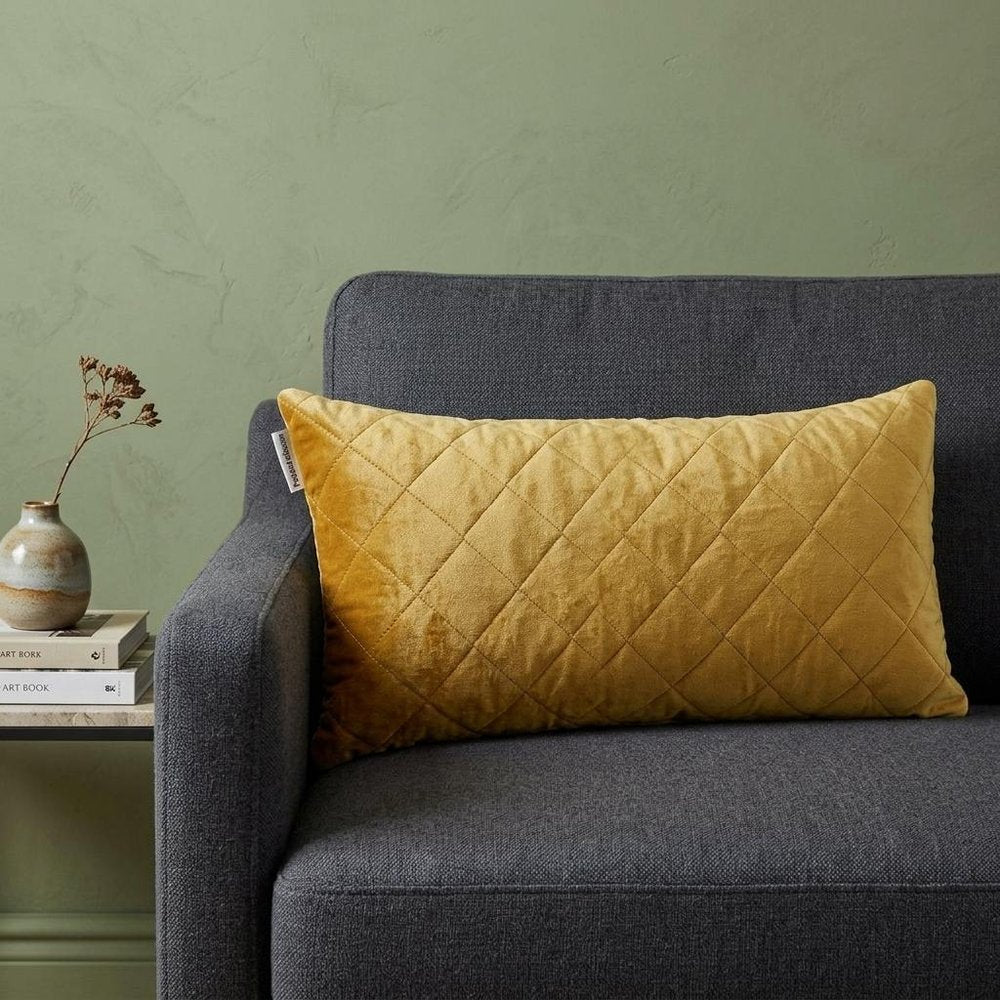 Tufted Diamond Yellow Ochre Transitional Lumbar Pillow — view 9