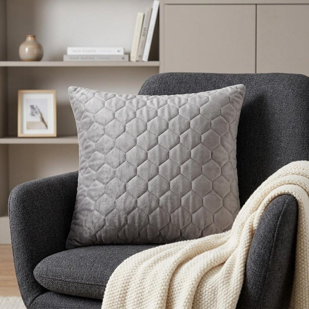 Taupe Tufted Velvet Quilted Throw Pillow — view 9