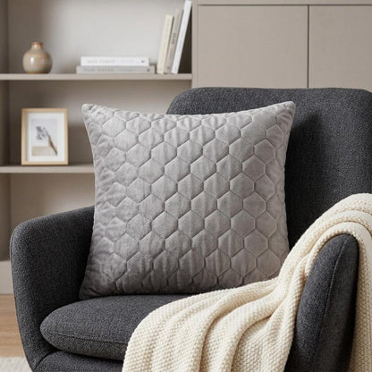 Taupe Tufted Velvet Quilted Throw Pillow