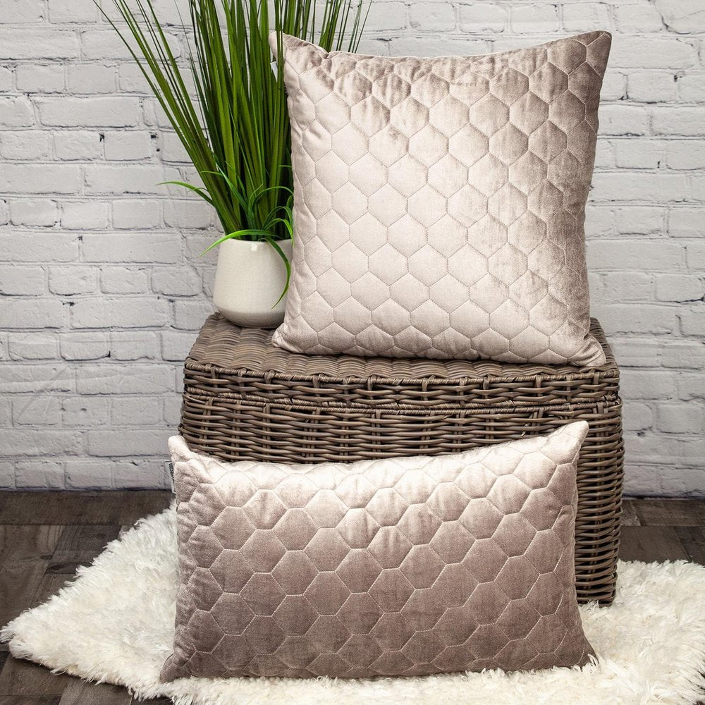 Taupe Tufted Velvet Quilted Lumbar Throw Pillow — view 7