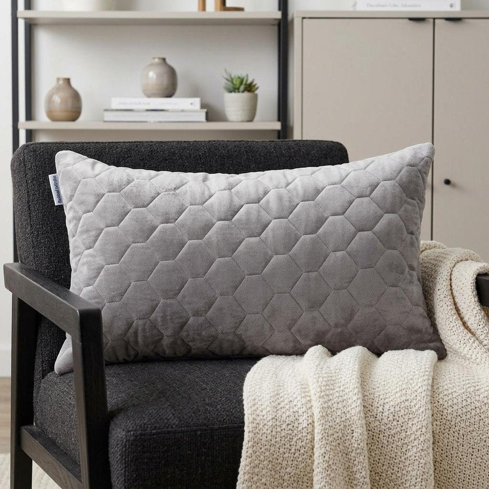 Taupe Tufted Velvet Quilted Lumbar Throw Pillow — view 9