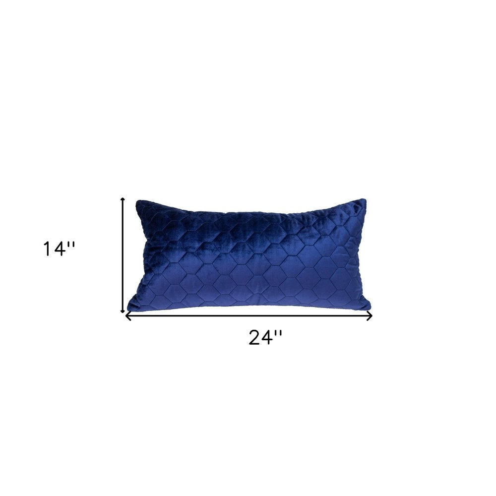 Blue Tufted Velvet Quilted Lumbar Throw Pillow — view 6