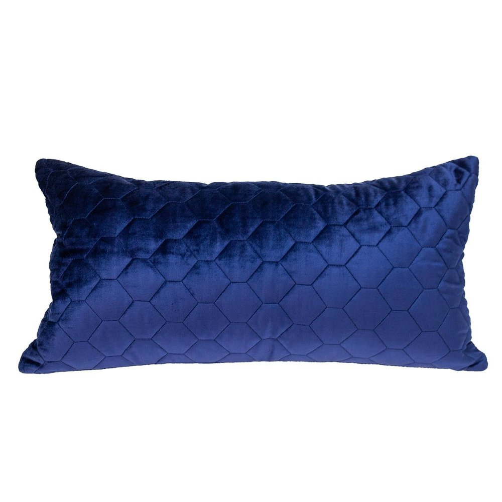 Blue Tufted Velvet Quilted Lumbar Throw Pillow — view 1
