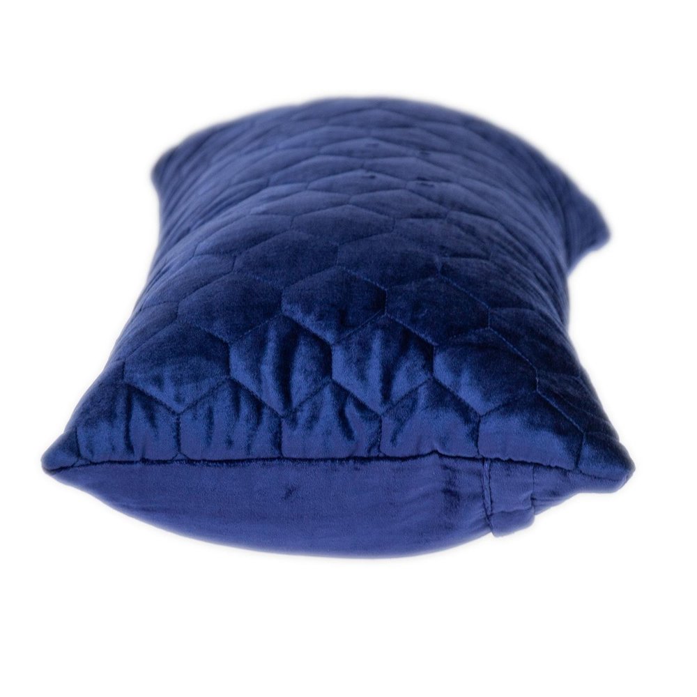 Blue Tufted Velvet Quilted Lumbar Throw Pillow — view 3