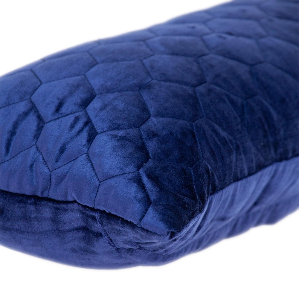 Blue Tufted Velvet Quilted Lumbar Throw Pillow — view 4