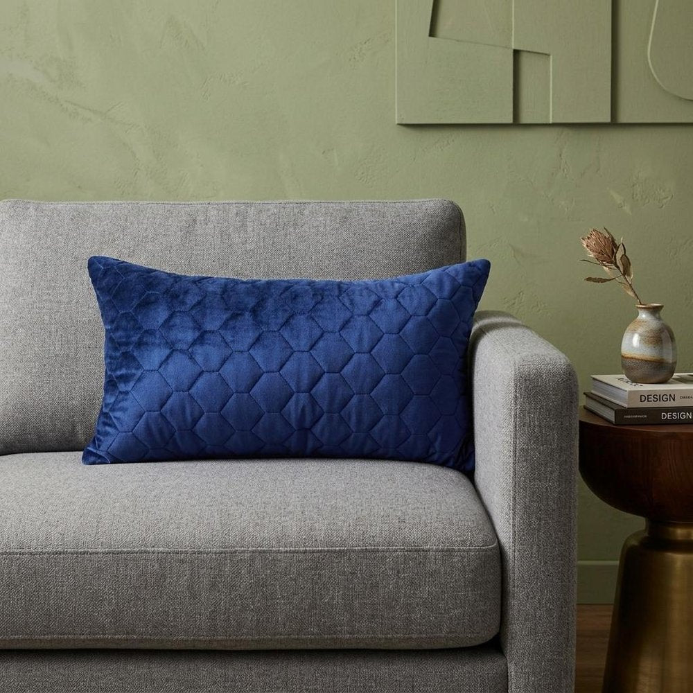 Blue Tufted Velvet Quilted Lumbar Throw Pillow — view 7