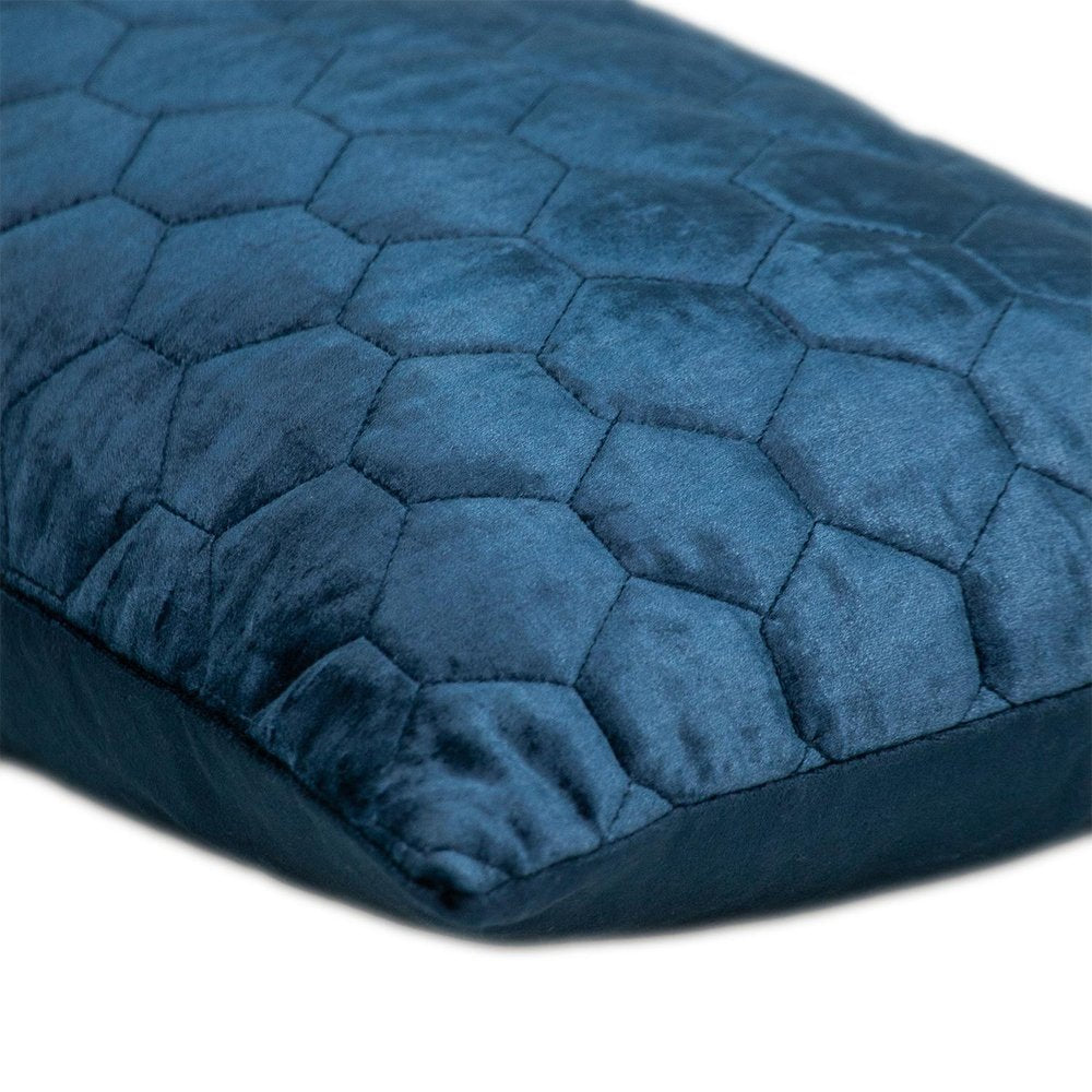 Navy Blue Tufted Velvet Quilted Lumbar Throw Pillow — view 4