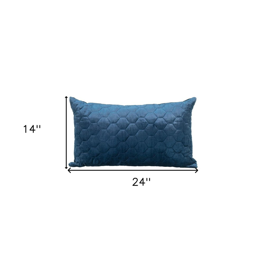 Navy Blue Tufted Velvet Quilted Lumbar Throw Pillow — view 6