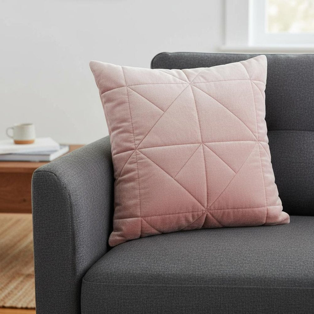 Pink Chunky Geo Stitched Velvet Decorative Throw Pillow — view 9