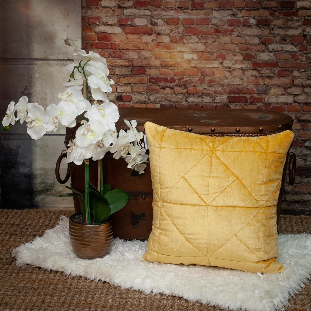 Yellow Chunky Geo Stitched Velvet Decorative Throw Pillow — view 6
