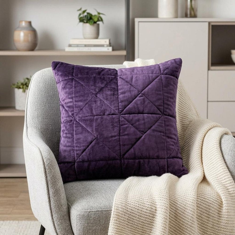Purple Chunky Geo Stitched Velvet Decorative Throw Pillow — view 7