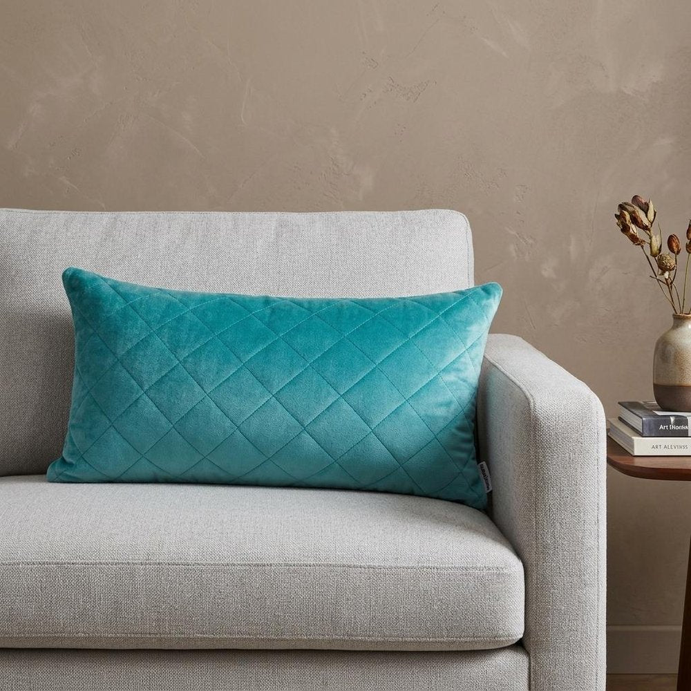 Tufted Diamond Aqua Transitional Lumbar Pillow — view 7